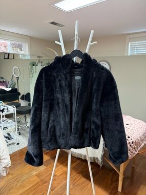 Primark Black Faux Fur Hooded Teddy Jacket